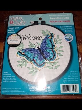 Learn a Craft Counted Cross Stitch "Welcome" Butterfly - Blue